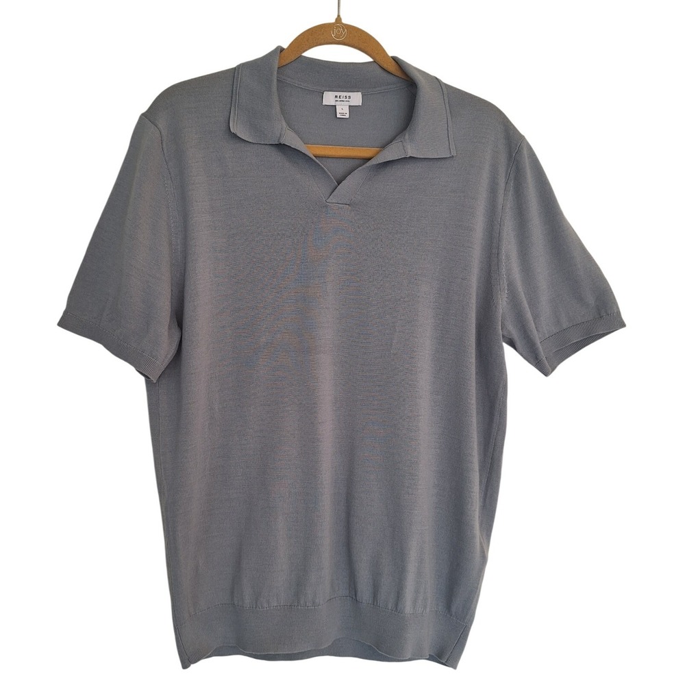 REISS  Merino Wool Polo Shirt Top in Grey Size L